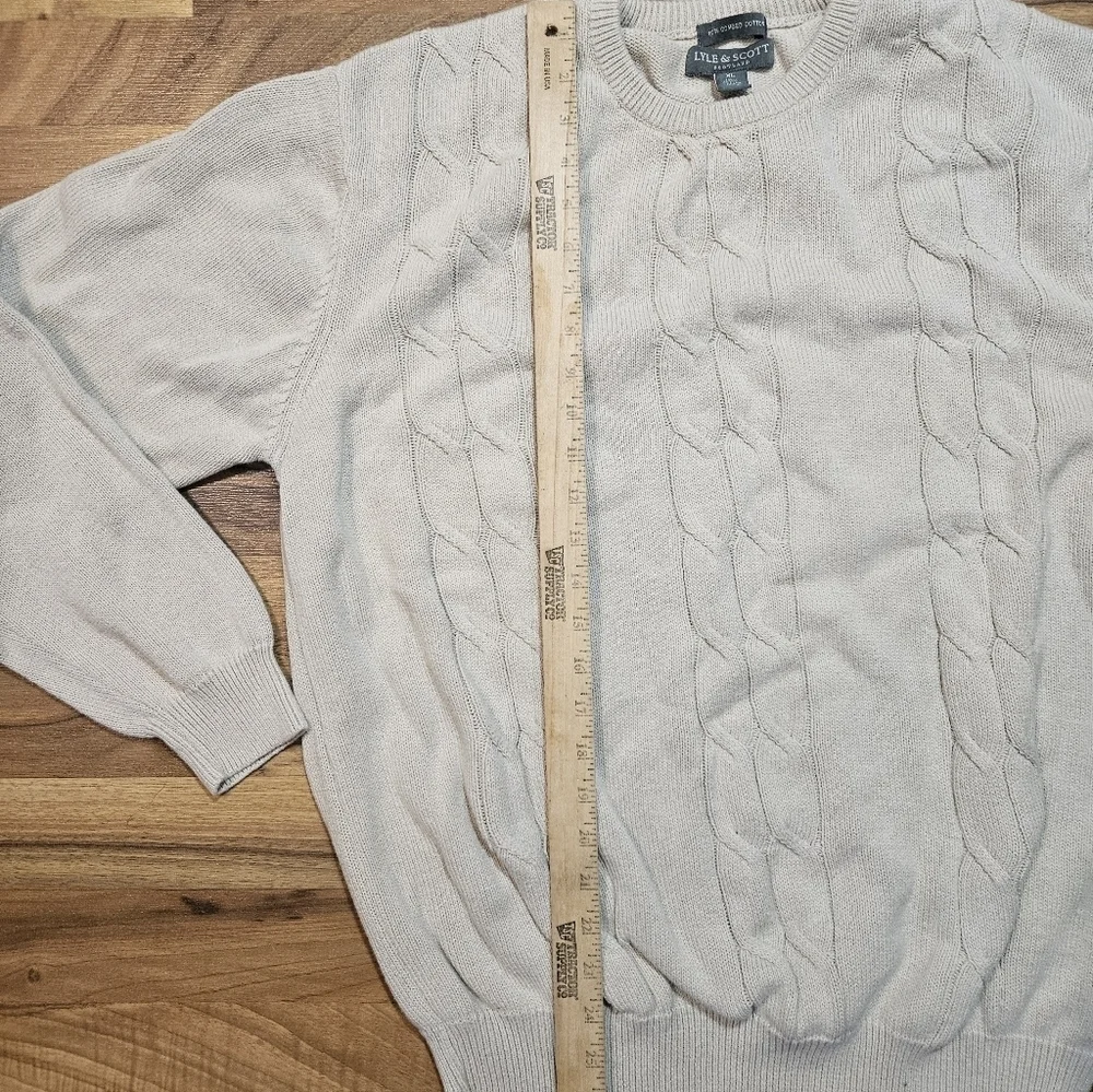 Lyle And Scott Scotland Mens XL 100% Combed Cotton Sweater White Cable Knit